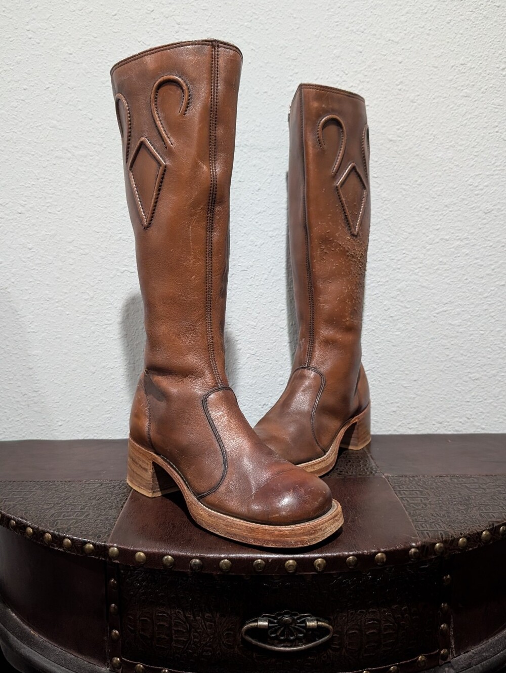 Vintage Frye Black Label Brown Leather Tall Boots Handcrafted USA Size 7B